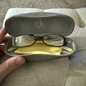 Calvin Klein Black Rectangle Eyeglasses w/ CK Logo Case – As Is